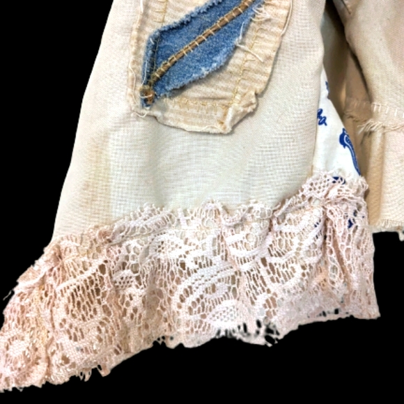 OOAK Crop Button Shirt Patches Up cycled Large - Picture 2 of 5